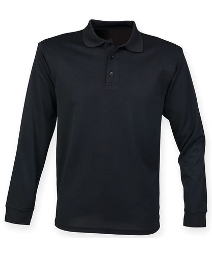Henbury Long Sleeve Coolplus Polo Shirt HB478 - Black - Customisable Polos