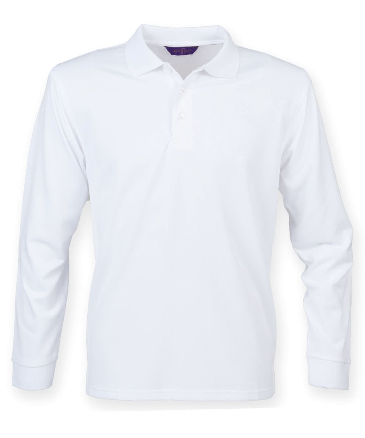 Henbury Long Sleeve Coolplus Polo Shirt HB478 - White - Customisable Polos