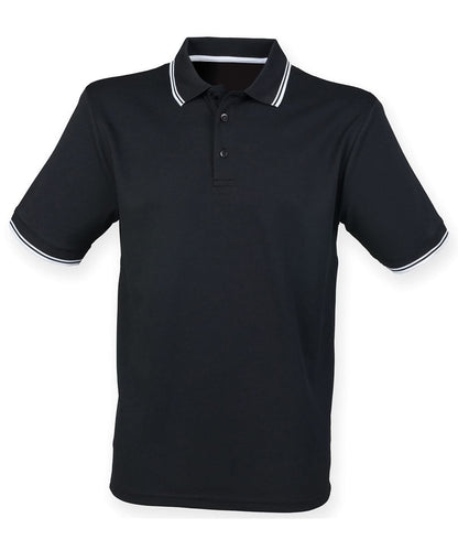 Henbury Double Tipped Coolplus Polo Shirt HB482 - Black White - Customisable Polos