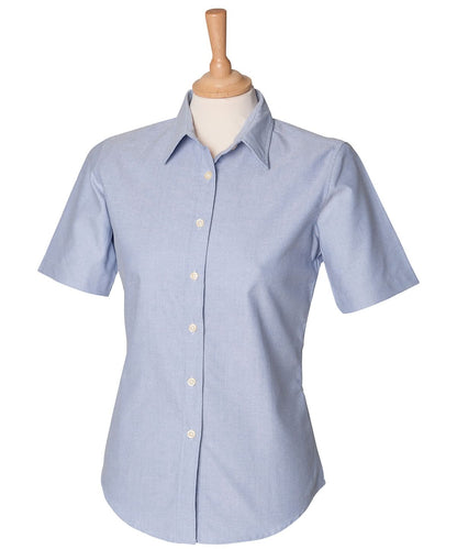 Henbury WomenS Short Sleeve Classic Oxford Shirt HB516 - Blue - Customisable Shirts