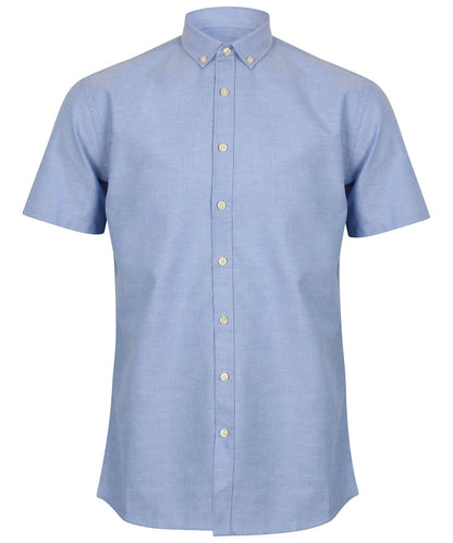 Henbury Modern Short Sleeve Oxford Shirt HB517 - Blue - Customisable Shirts