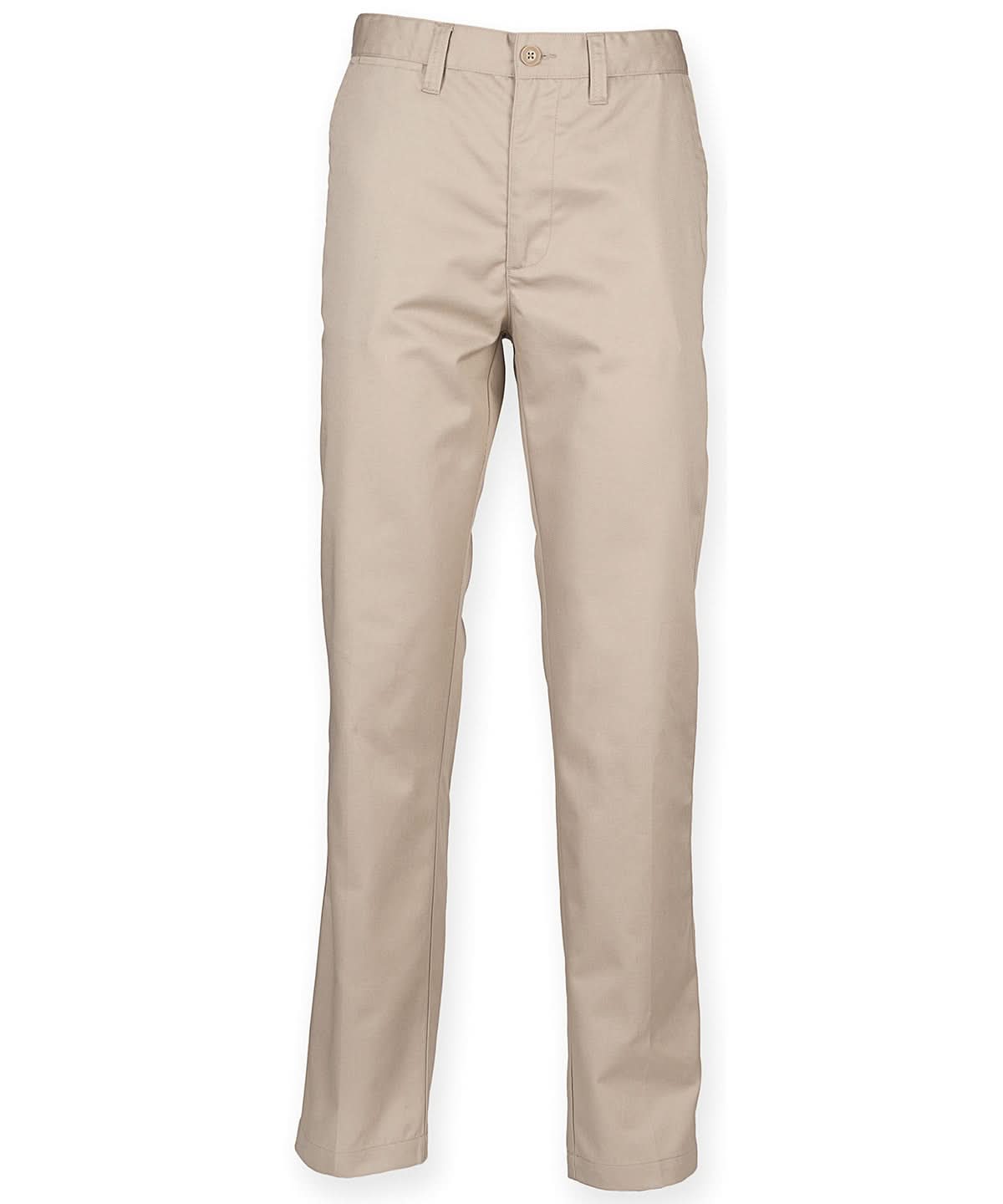Henbury 6535 Flat Fronted Chino Trousers HB640 - Stone - Customisable Trousers