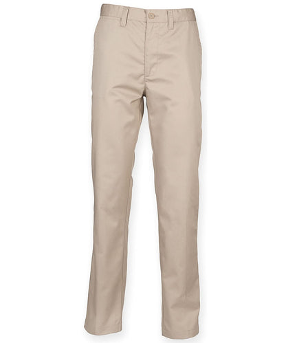 Henbury 6535 Flat Fronted Chino Trousers HB640 - Stone - Customisable Trousers