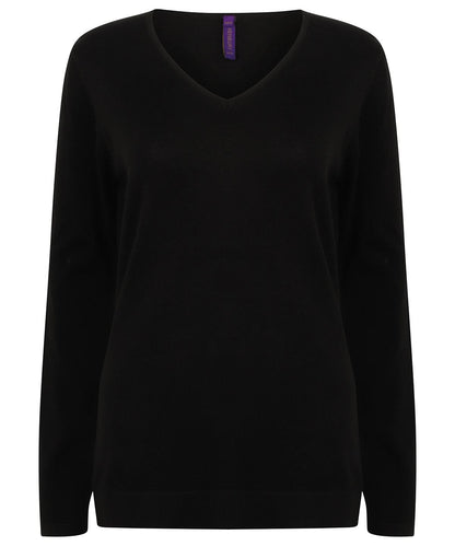 Henbury WomenS 12 Gauge V Neck Jumper HB721 - Black - Customisable Knitted Jumpers