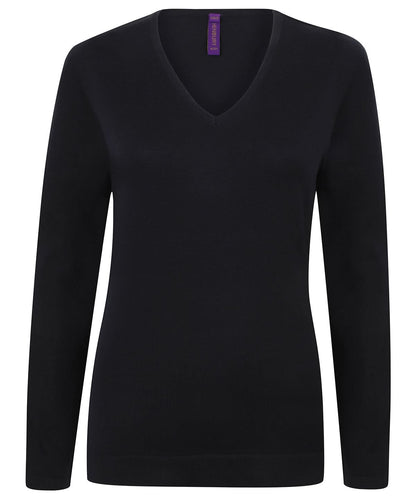 Henbury WomenS 12 Gauge V Neck Jumper HB721 - Navy - Customisable Knitted Jumpers