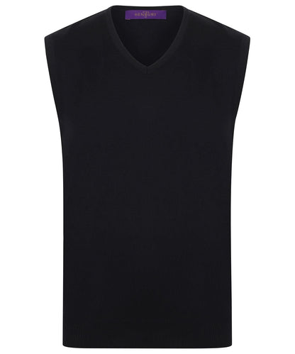 Henbury Sleeveless V Neck Jumper HB724 - Black - Customisable Knitted Jumpers