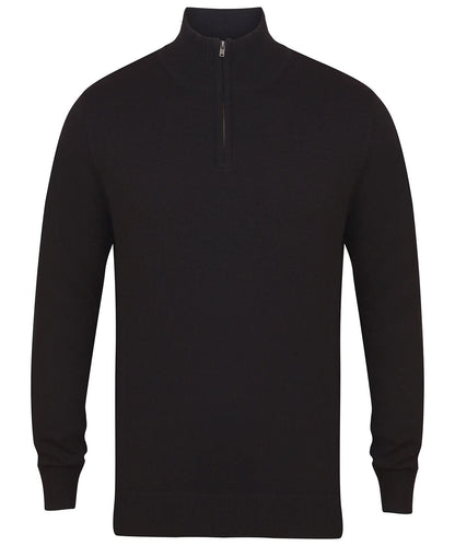 Henbury Zip Jumper HB729 - Black - Customisable Knitted Jumpers