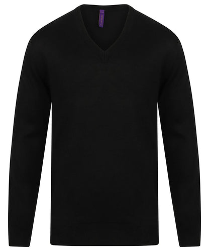 Henbury Cashmere Touch Acrylic V Neck Jumper HB760 - Black - Customisable Knitted Jumpers