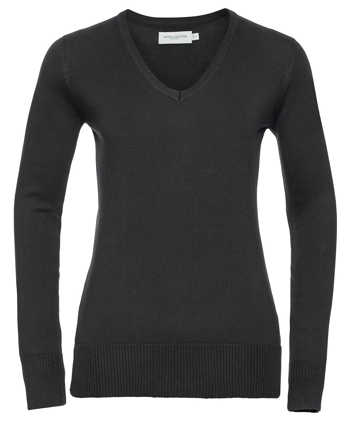 Russell Collection Womens v neck knitted sweater J710F - Black - Customisable Knitted Jumpers