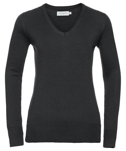 Russell Collection Womens v neck knitted sweater J710F - Black - Customisable Knitted Jumpers
