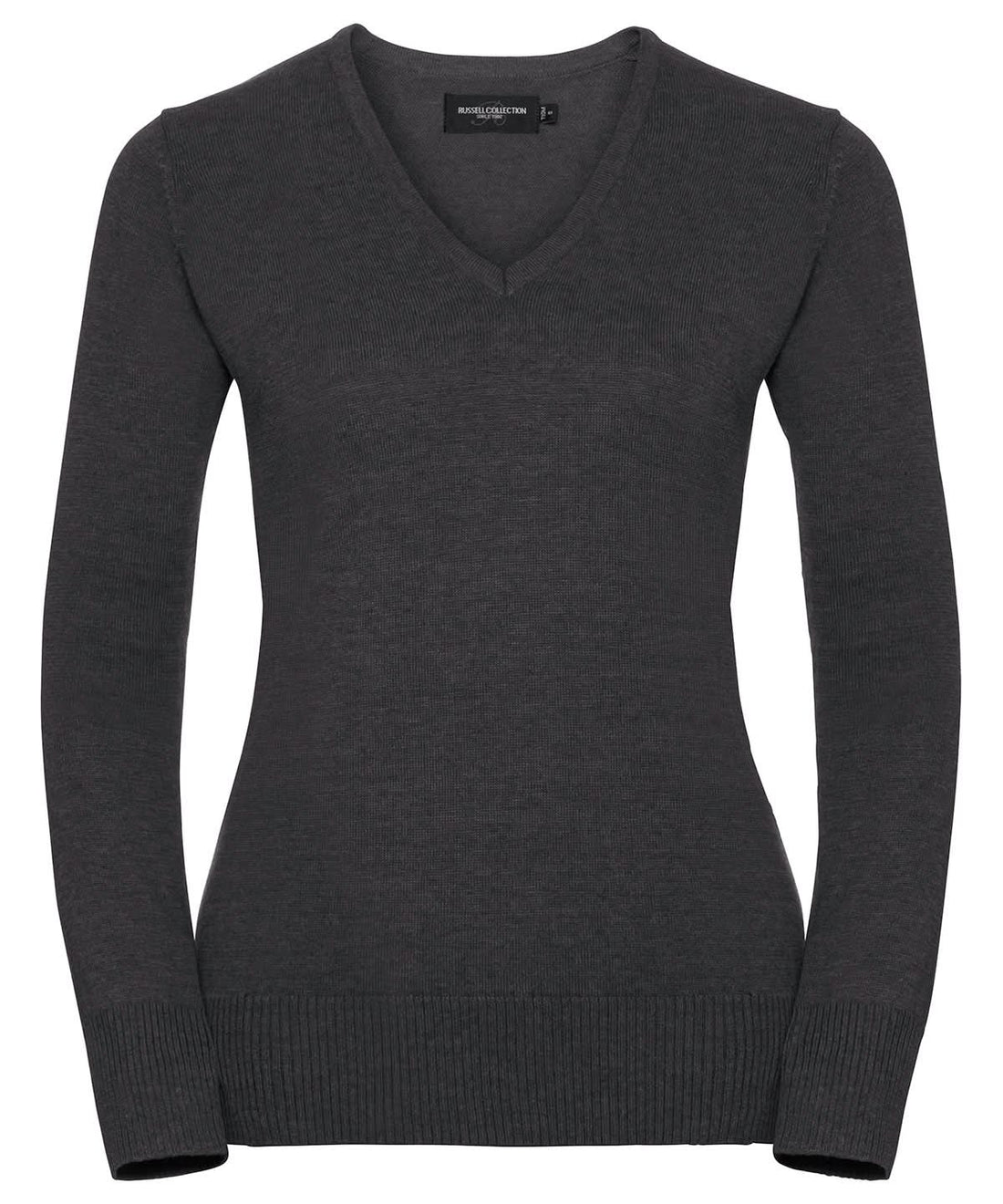 Russell Collection Womens v neck knitted sweater J710F - Charcoal Marl - Customisable Knitted Jumpers