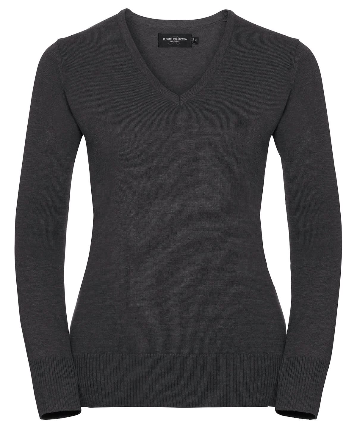 Russell Collection Womens v neck knitted sweater J710F - Charcoal Marl - Customisable Knitted Jumpers