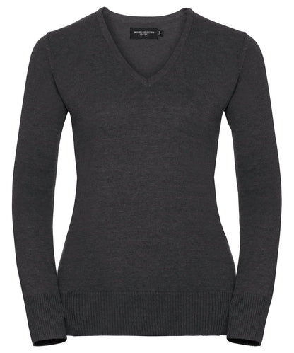 Russell Collection Womens v neck knitted sweater J710F - Charcoal Marl - Customisable Knitted Jumpers