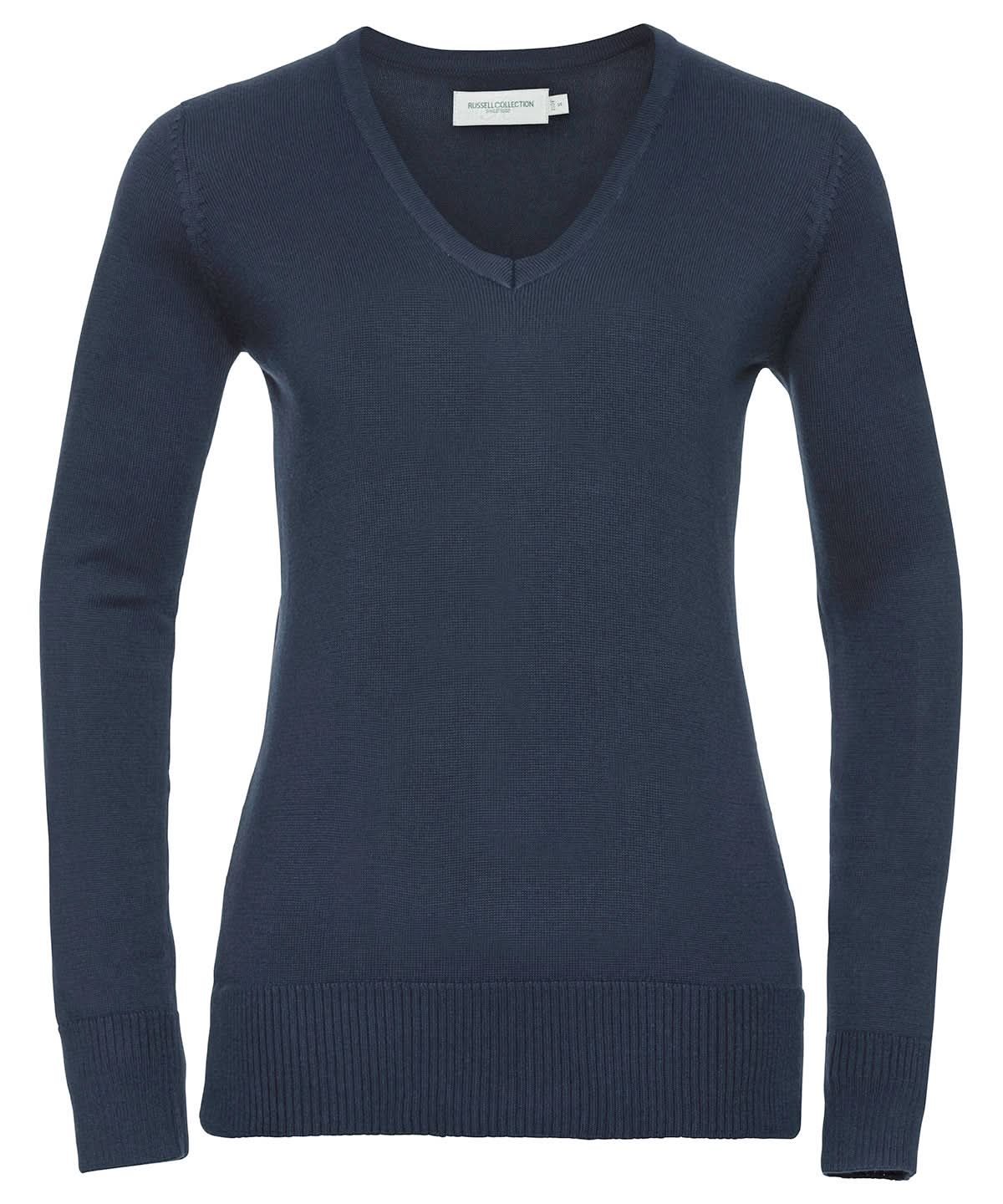 Russell Collection Womens v neck knitted sweater J710F - French Navy - Customisable Knitted Jumpers