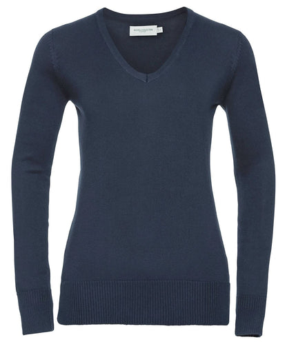 Russell Collection Womens v neck knitted sweater J710F - French Navy - Customisable Knitted Jumpers