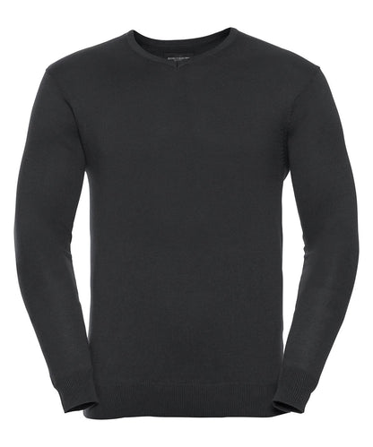 Russell Collection V neck knitted sweater J710M - Black - Customisable Knitted Jumpers
