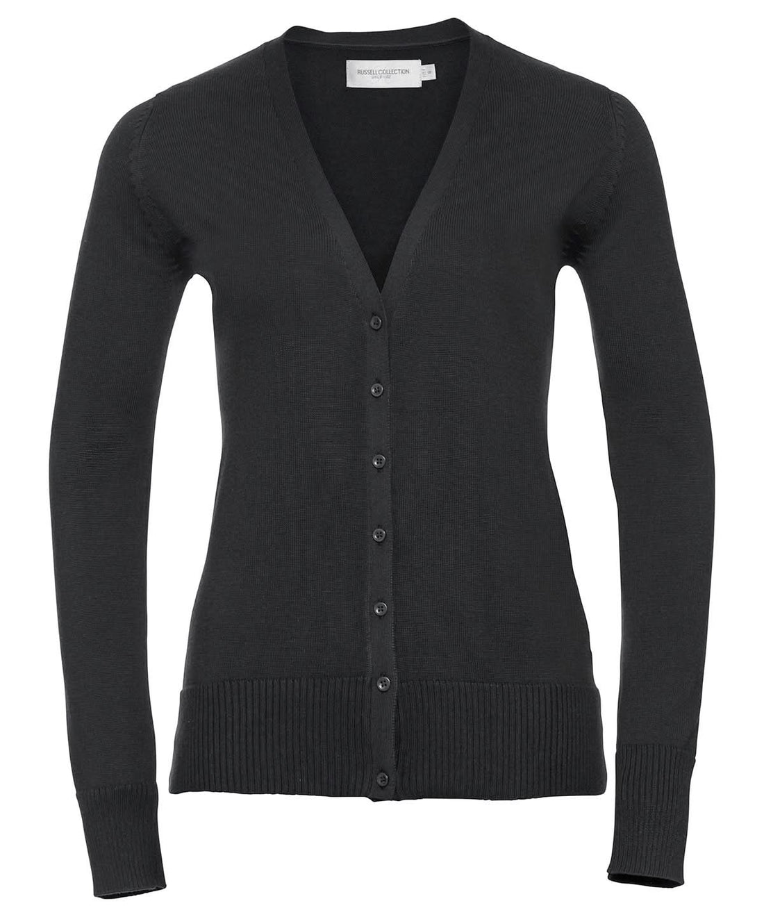 Russell Collection Womens v neck knitted cardigan J715F - Black - Customisable Cardigans