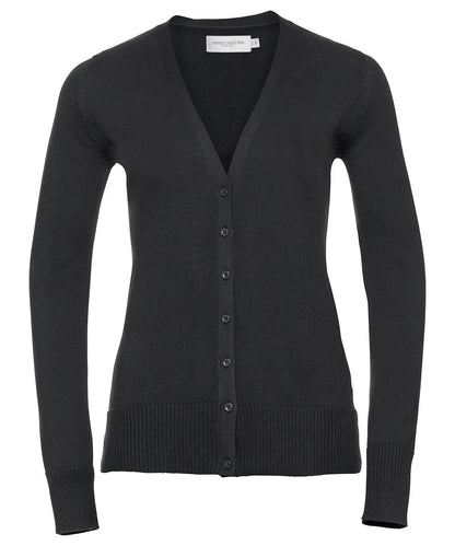 Russell Collection Womens v neck knitted cardigan J715F - Black - Customisable Cardigans
