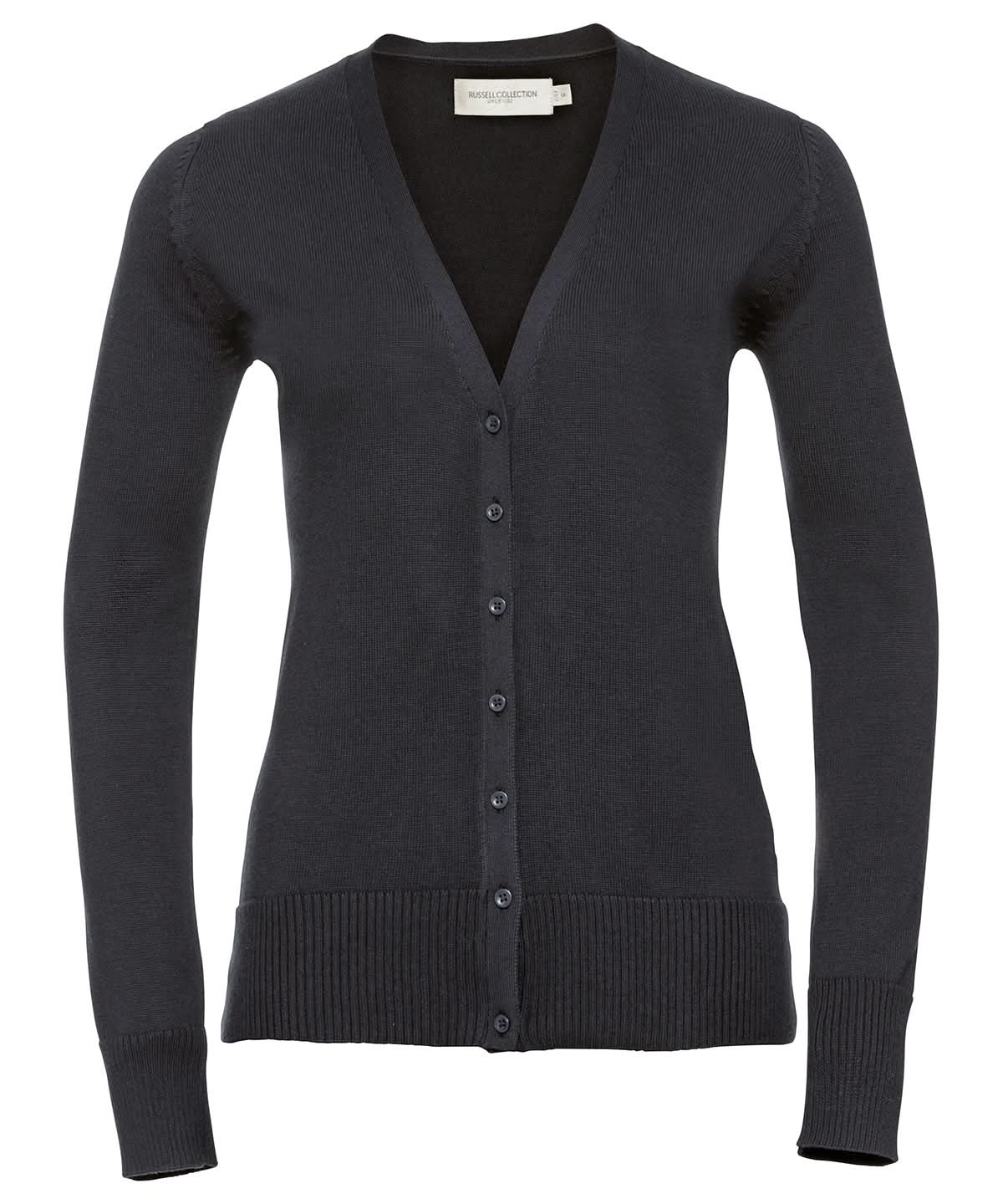 Russell Collection Womens v neck knitted cardigan J715F - Charcoal Marl - Customisable Cardigans