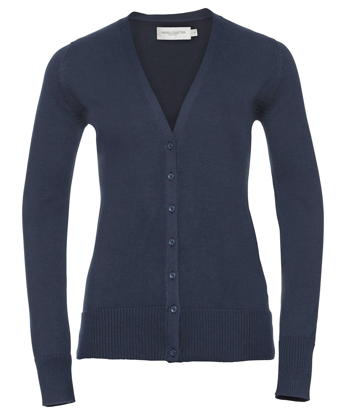 Russell Collection Womens v neck knitted cardigan J715F - French Navy - Customisable Cardigans