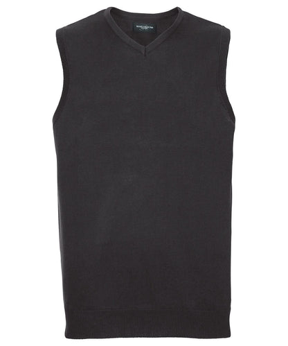 Russell Collection V neck sleeveless knitted sweater J716M - Black - Customisable Knitted Jumpers