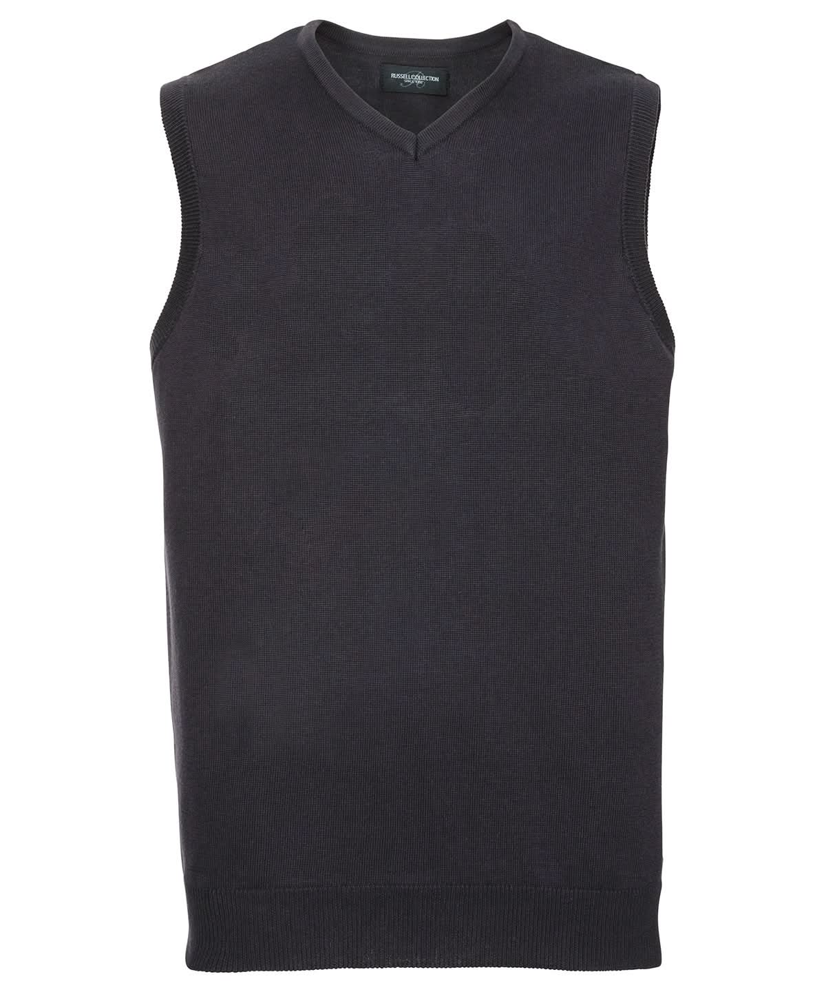 Russell Collection V neck sleeveless knitted sweater J716M - Charcoal Marl - Customisable Knitted Jumpers