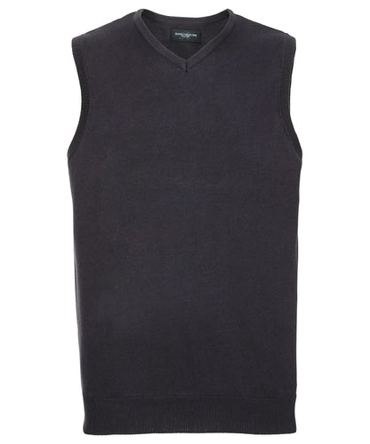 Russell Collection V neck sleeveless knitted sweater J716M - Charcoal Marl - Customisable Knitted Jumpers