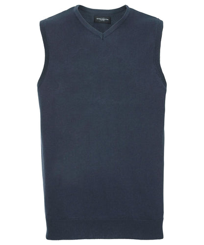 Russell Collection V neck sleeveless knitted sweater J716M - French Navy - Customisable Knitted Jumpers