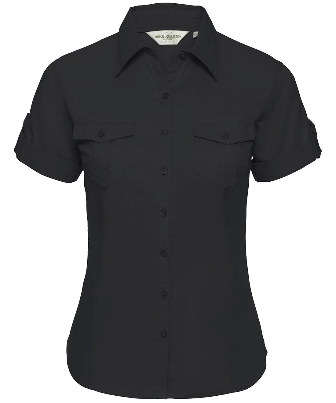 Russell Europe Womens roll sleeve short sleeve shirt j919f - Black - Customisable Shirts