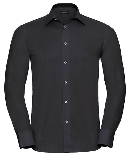 Russell Collection Long sleeve easycare tailored Oxford shirt J922M - Black - Customisable Shirts
