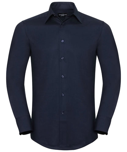 Russell Collection Long sleeve easycare tailored Oxford shirt J922M - Bright Navy - Customisable Shirts