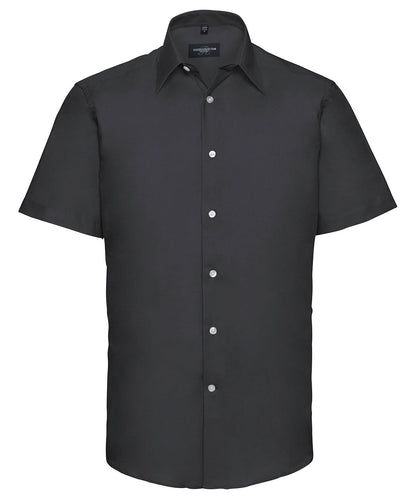 Russell Collection Short sleeve easycare tailored Oxford shirt J923M - Black - Customisable Shirts