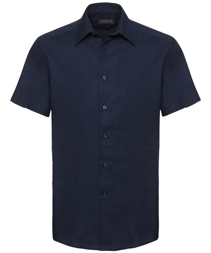 Russell Collection Short sleeve easycare tailored Oxford shirt J923M - Bright Navy - Customisable Shirts