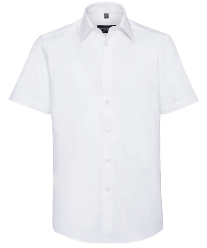 Russell Collection Short sleeve easycare tailored Oxford shirt J923M - White - Customisable Shirts