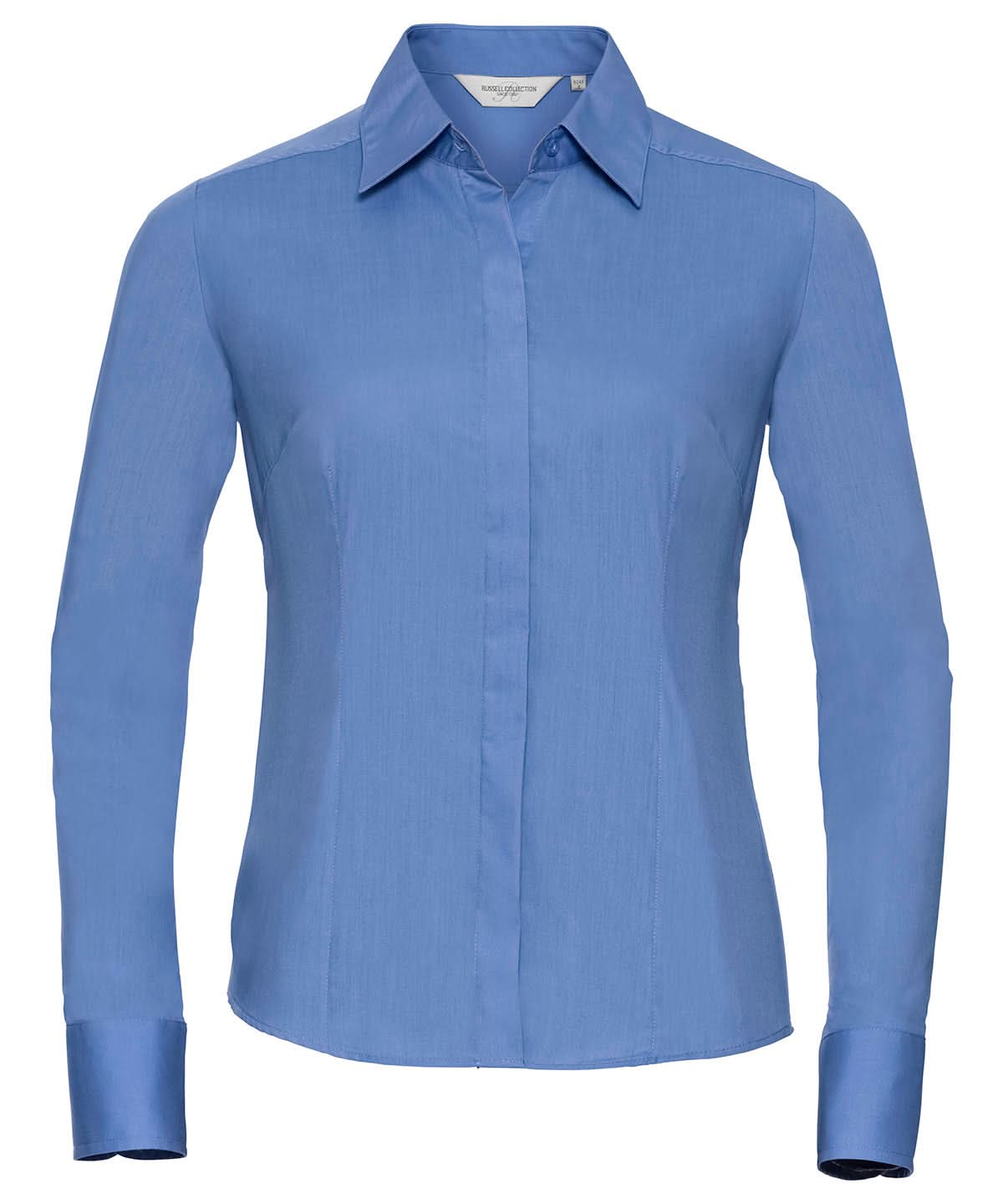 Russell Collection Womens long sleeve polycotton easycare fitted poplin shirt J924F - Corporate Blue - Customisable Shirts