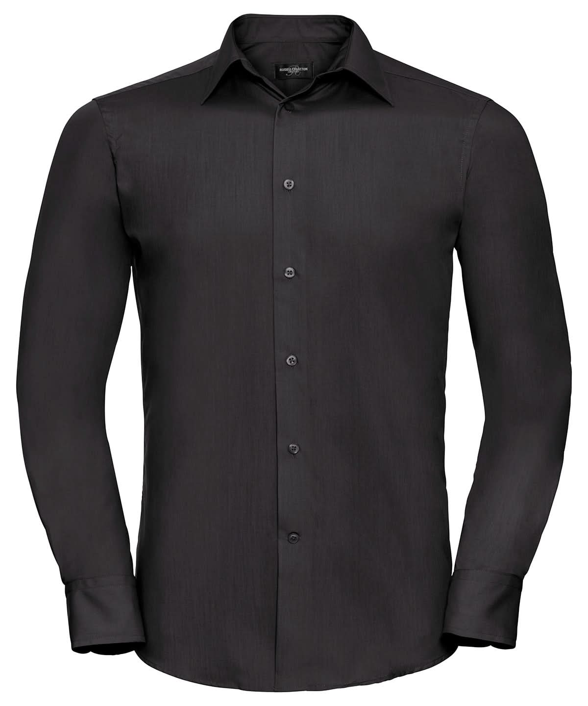 Russell Collection Long sleeve polycotton easycare fitted poplin shirt J924M - Black - Customisable Shirts