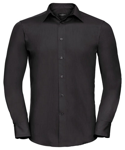 Russell Collection Long sleeve polycotton easycare fitted poplin shirt J924M - Black - Customisable Shirts