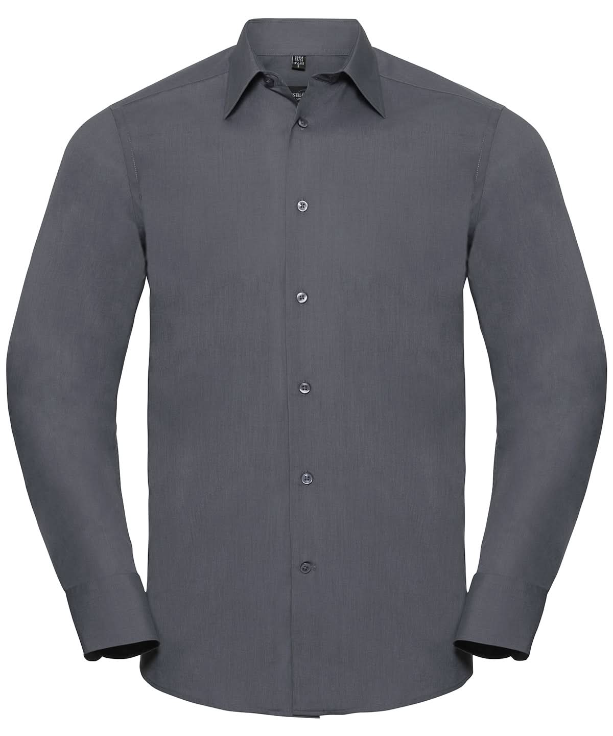 Russell Collection Long sleeve polycotton easycare fitted poplin shirt J924M - Convoy Grey - Customisable Shirts
