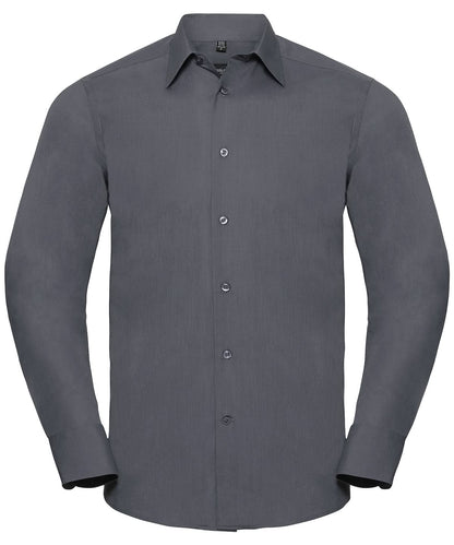Russell Collection Long sleeve polycotton easycare fitted poplin shirt J924M - Convoy Grey - Customisable Shirts