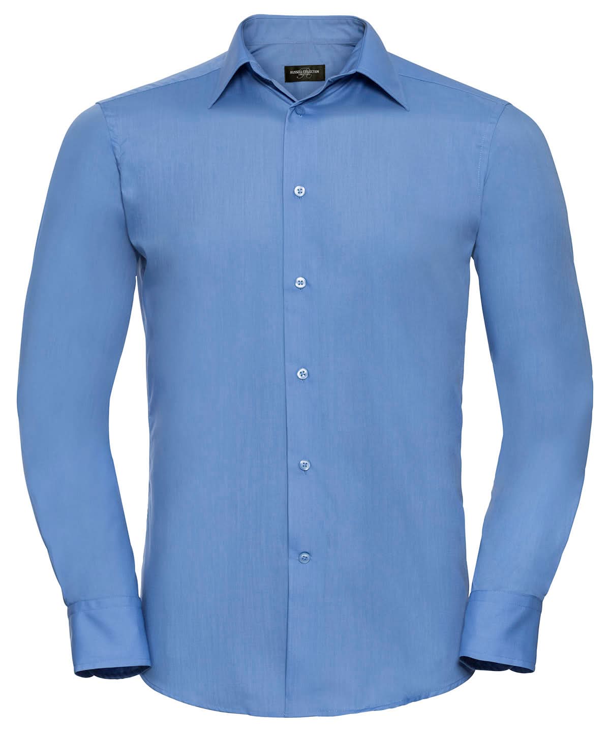 Russell Collection Long sleeve polycotton easycare fitted poplin shirt J924M - Corporate Blue - Customisable Shirts