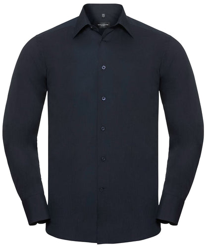 Russell Collection Long sleeve polycotton easycare fitted poplin shirt J924M - French Navy - Customisable Shirts