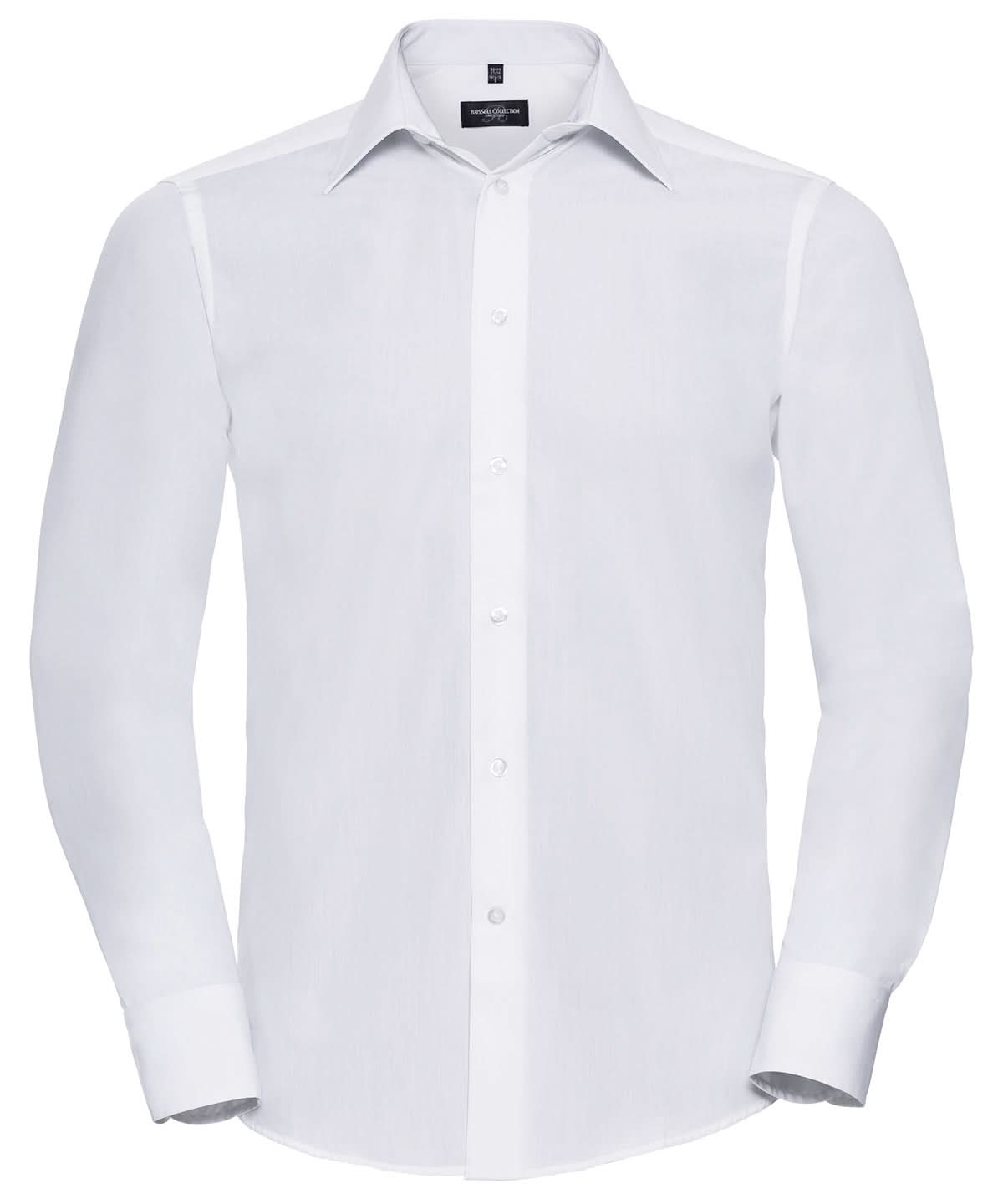 Russell Collection Long sleeve polycotton easycare fitted poplin shirt J924M - White - Customisable Shirts