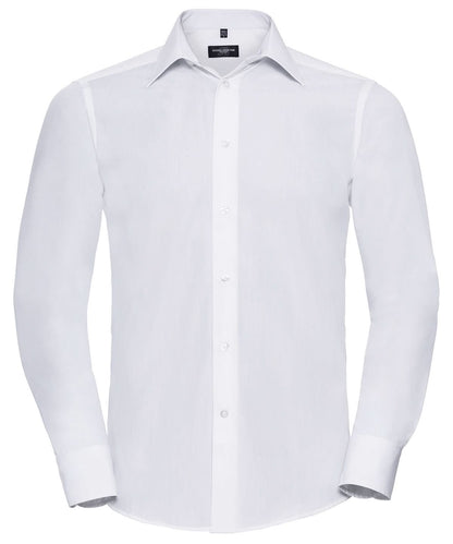 Russell Collection Long sleeve polycotton easycare fitted poplin shirt J924M - White - Customisable Shirts