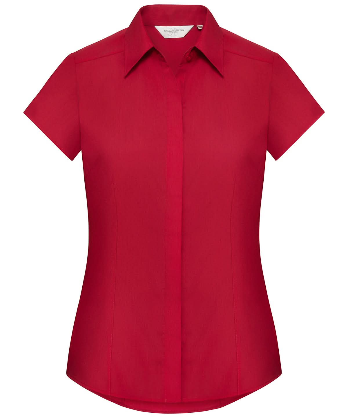 Russell Collection Womens cap sleeve polycotton easycare fitted poplin shirt J925F - Classic Red - Customisable Shirts