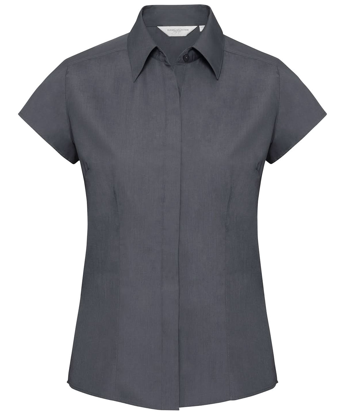 Russell Collection Womens cap sleeve polycotton easycare fitted poplin shirt J925F - Convoy Grey - Customisable Shirts