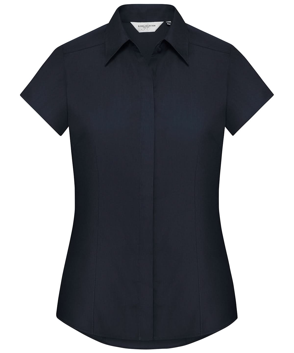 Russell Collection Womens cap sleeve polycotton easycare fitted poplin shirt J925F - French Navy - Customisable Shirts
