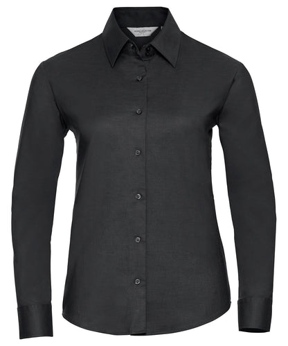 Russell Collection Womens long sleeve easycare Oxford shirt J932F - Black - Customisable Shirts