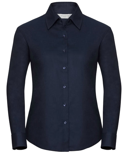 Russell Collection Womens long sleeve easycare Oxford shirt J932F - Bright Navy - Customisable Shirts