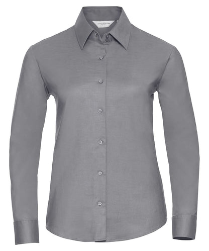 Russell Collection Womens long sleeve easycare Oxford shirt J932F - Silver - Customisable Shirts