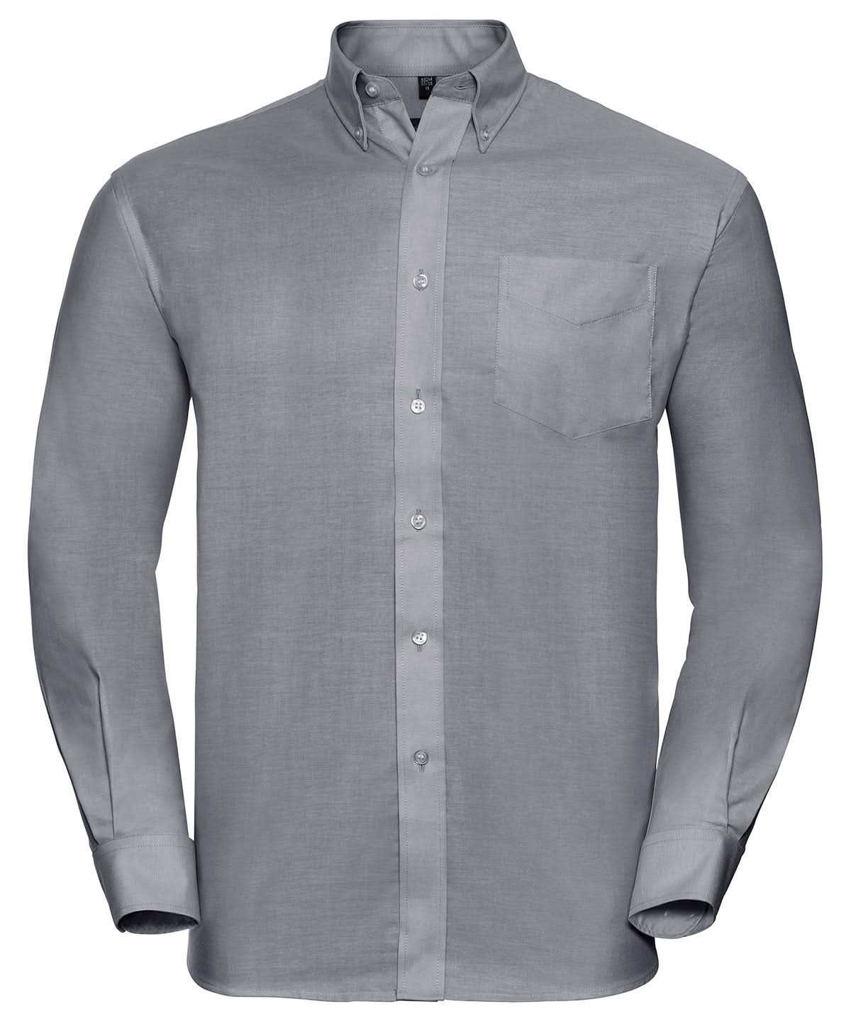 Russell Collection Long sleeve easycare Oxford shirt J932M - Silver - Customisable Shirts